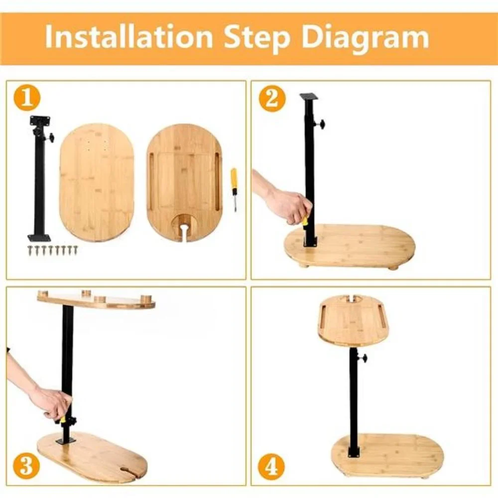 Bamboo Bathtub Tray Table with Adjustable Height  Wine Glass Phone Holder